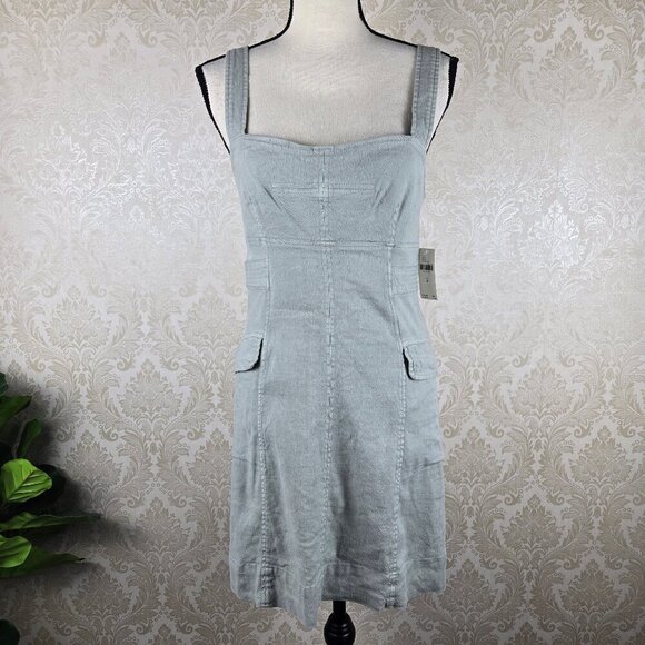 Anthropologie Size 10 Sage Green Linen Blend Dress Straps Sleeveless  Pockets NWT